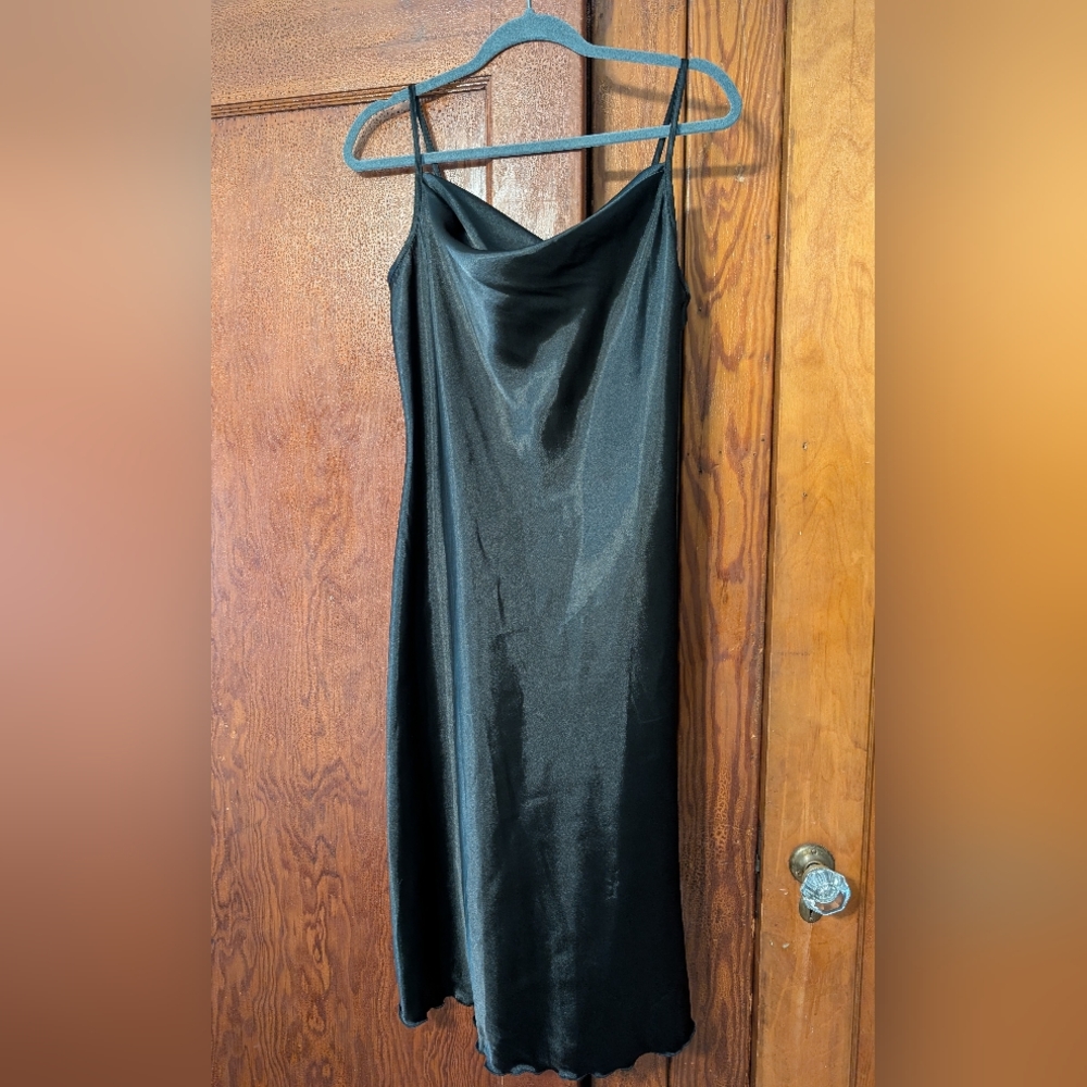 Bebe Black Satin Slip Midi Dress Size Medium